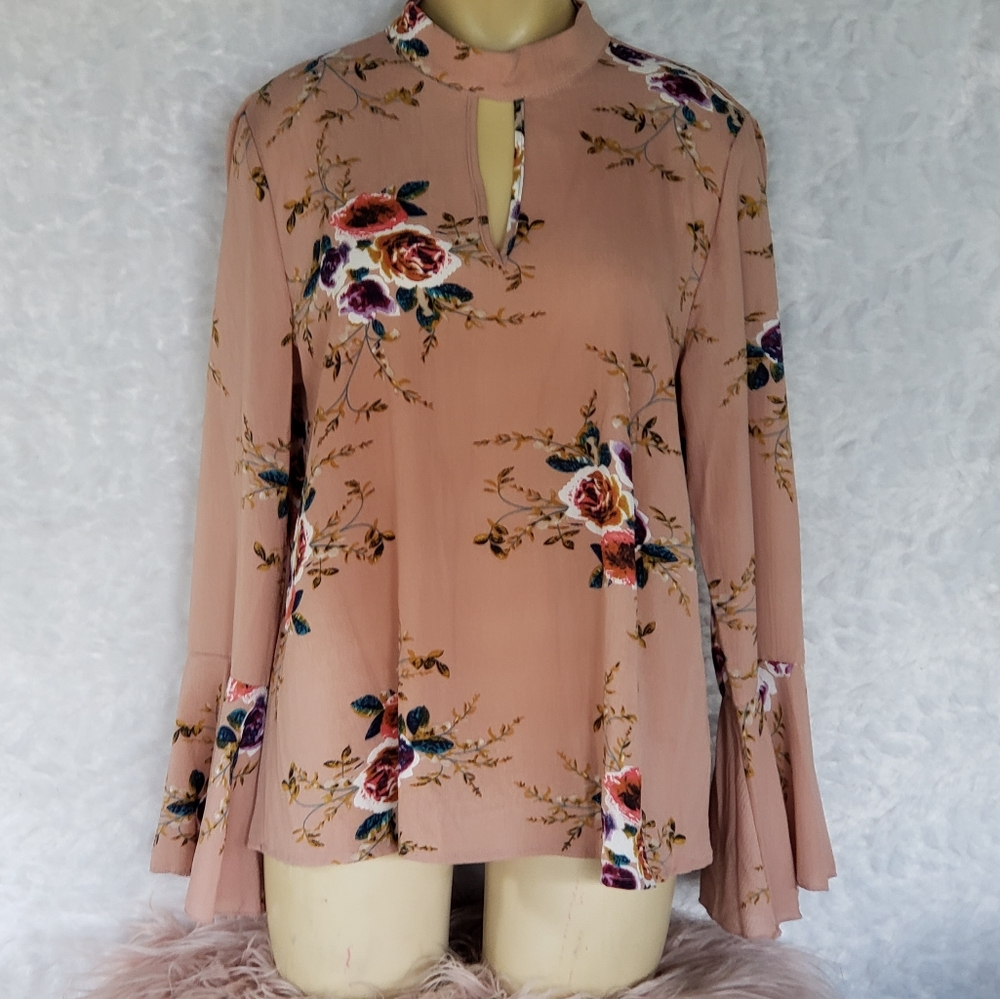 Bell Sleeve Floral High Neck Blouse